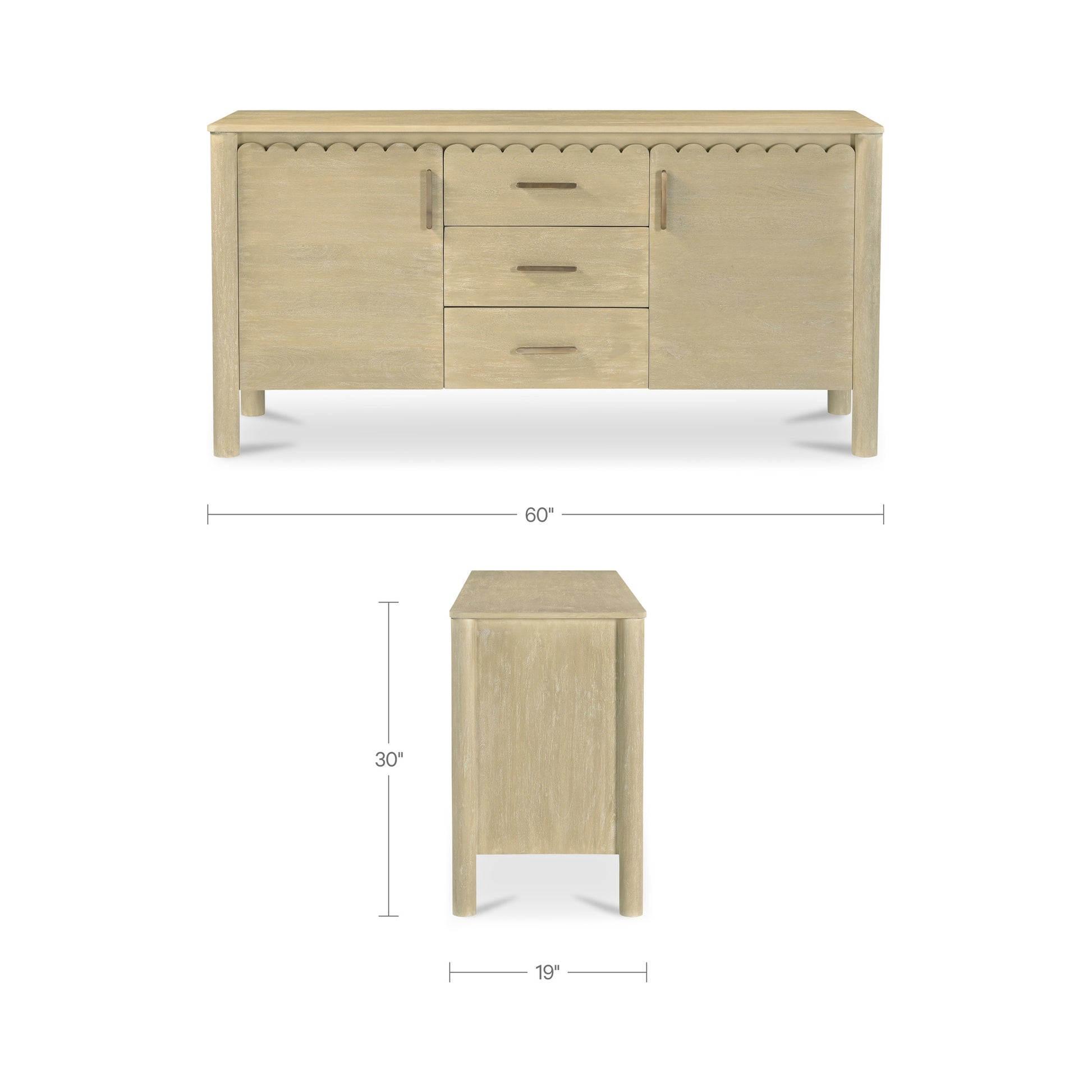 Wiley 3 Drawer Sideboard Natural by Moe's Home Collection - view 3
