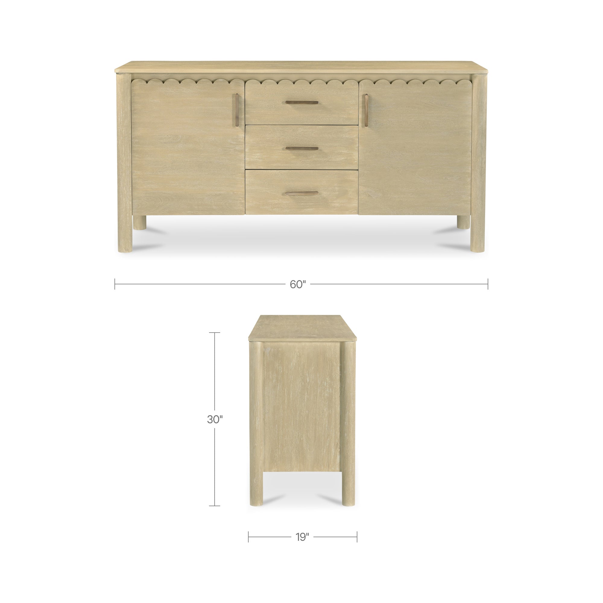 Wiley 3 Drawer Sideboard Natural by Moe's Home Collection - view 3