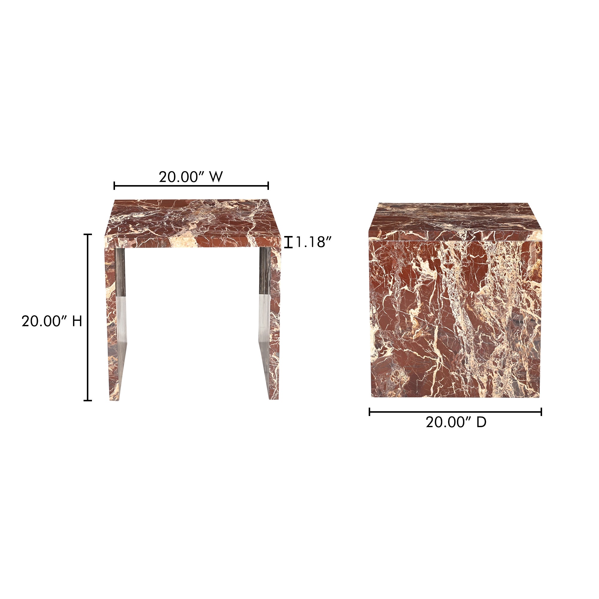 Rosa Accent Table Rosso Levanto Marble by Moe's Home Collection - view 4