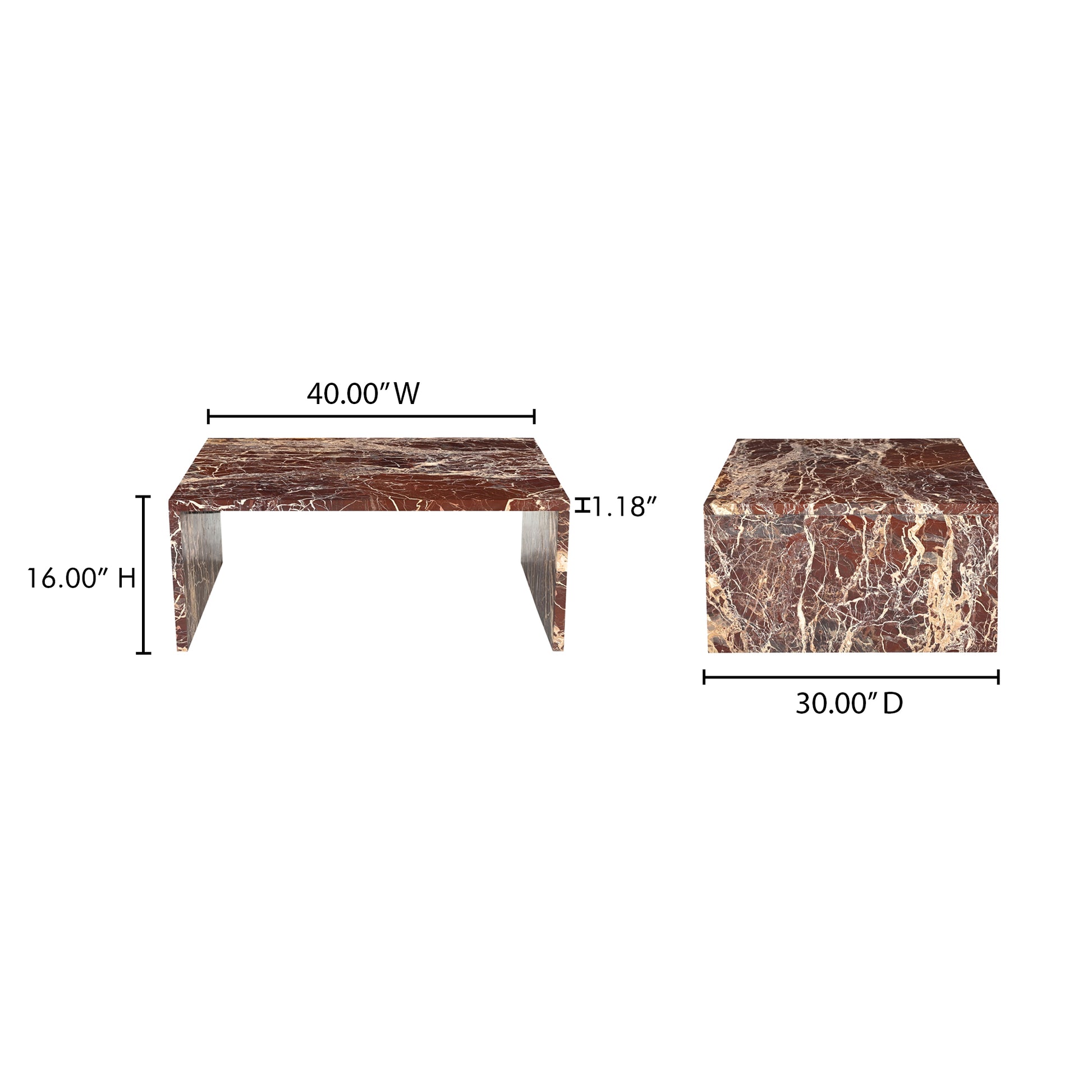 Rosa Coffee Table Rosso Levanto Marble by Moe's Home Collection - view 5