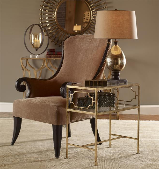 Genell Gold Leaf Accented Glass Side Table