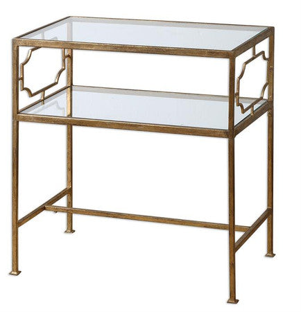 Genell Gold Leaf Accented Glass Side Table