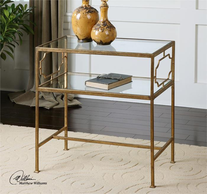 Genell Gold Leaf Accented Glass Side Tables