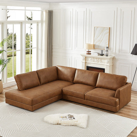 Glander Cognac Leather Sectional Sofa Left Facing - 108"