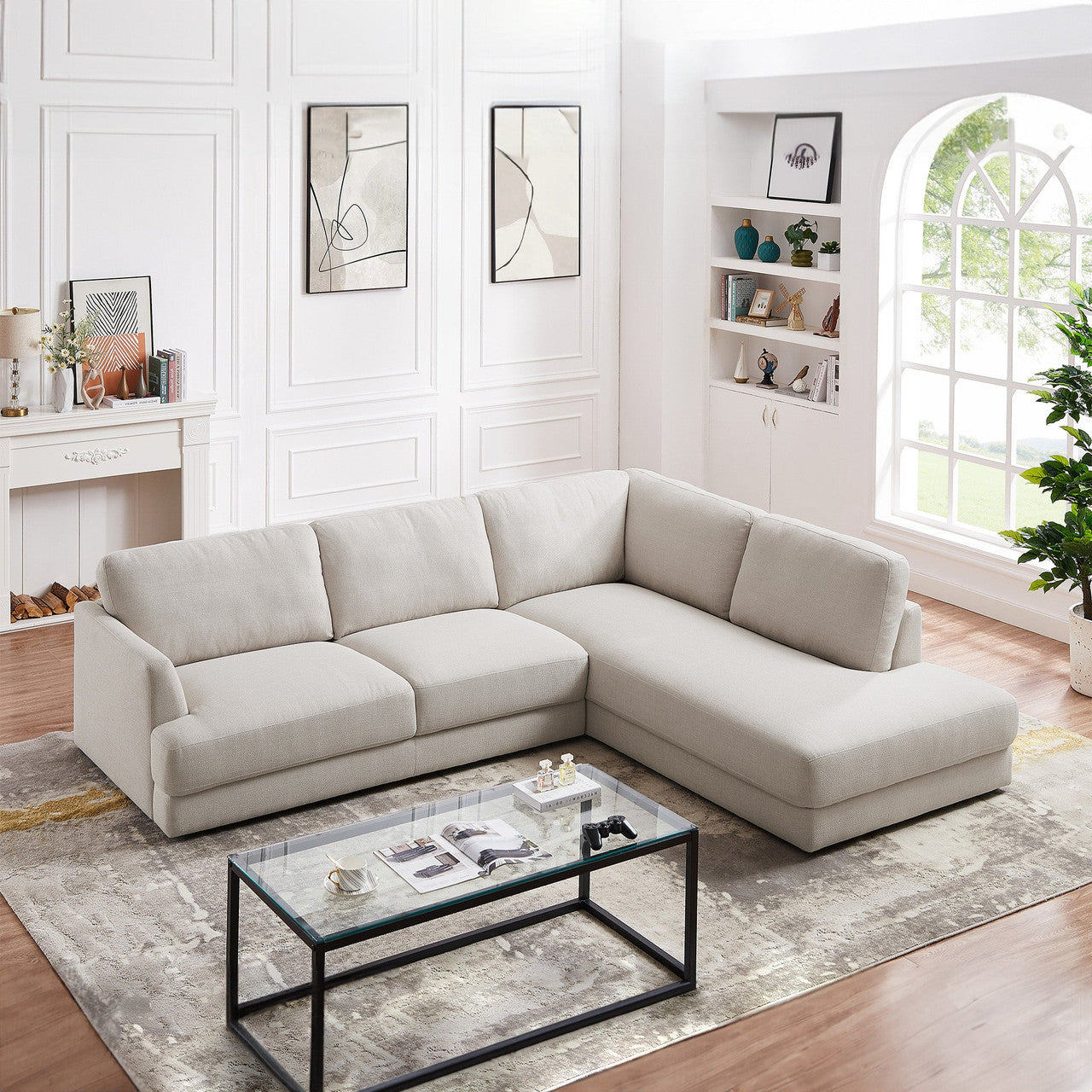 Glander  Cozy Sectional Sofa Right Facing - Cream