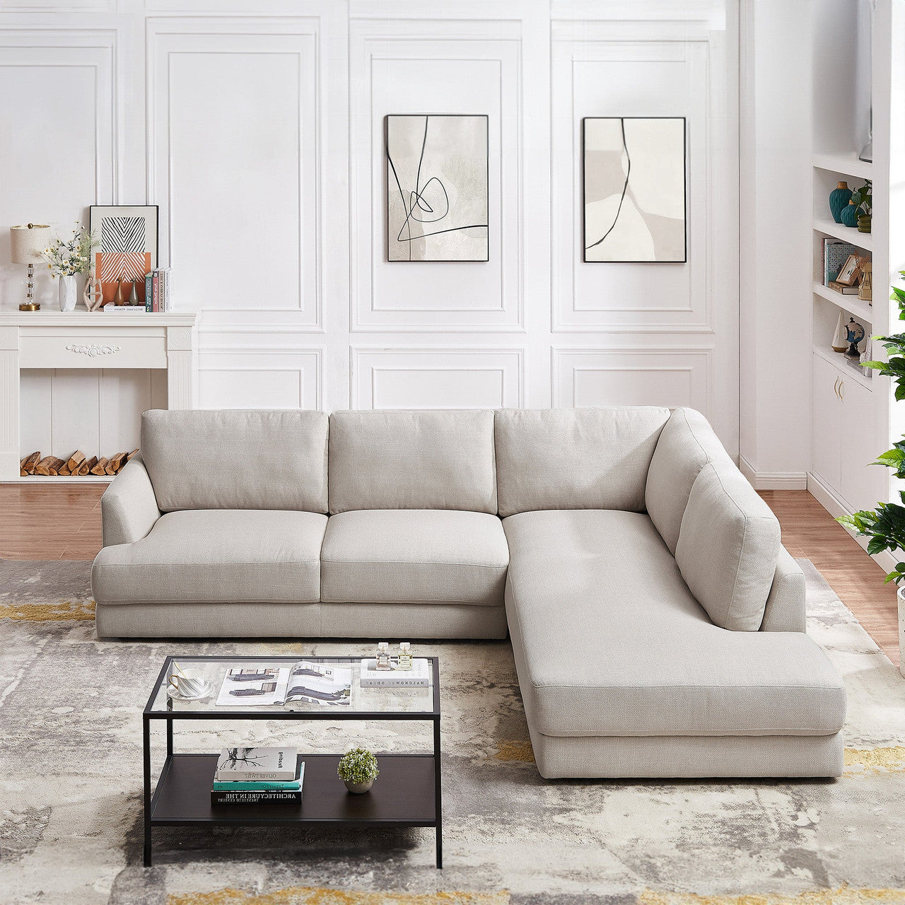 Glander  Cozy Sectional Sofa Right Facing - Cream