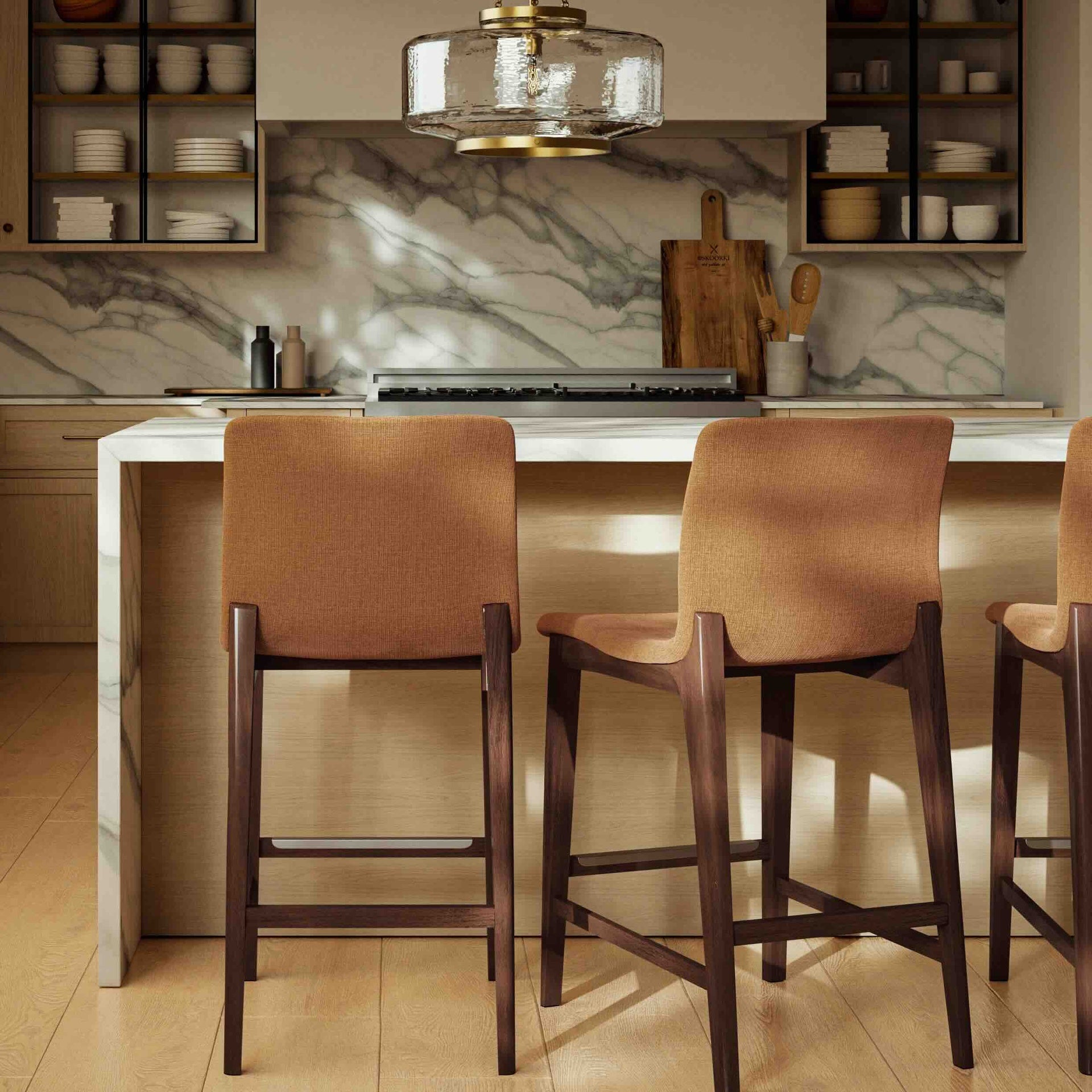 Modern Brazilian - Godan Stool - Counter Height - Jackpot Terracotta Seat - Nogal Frame by Urbia