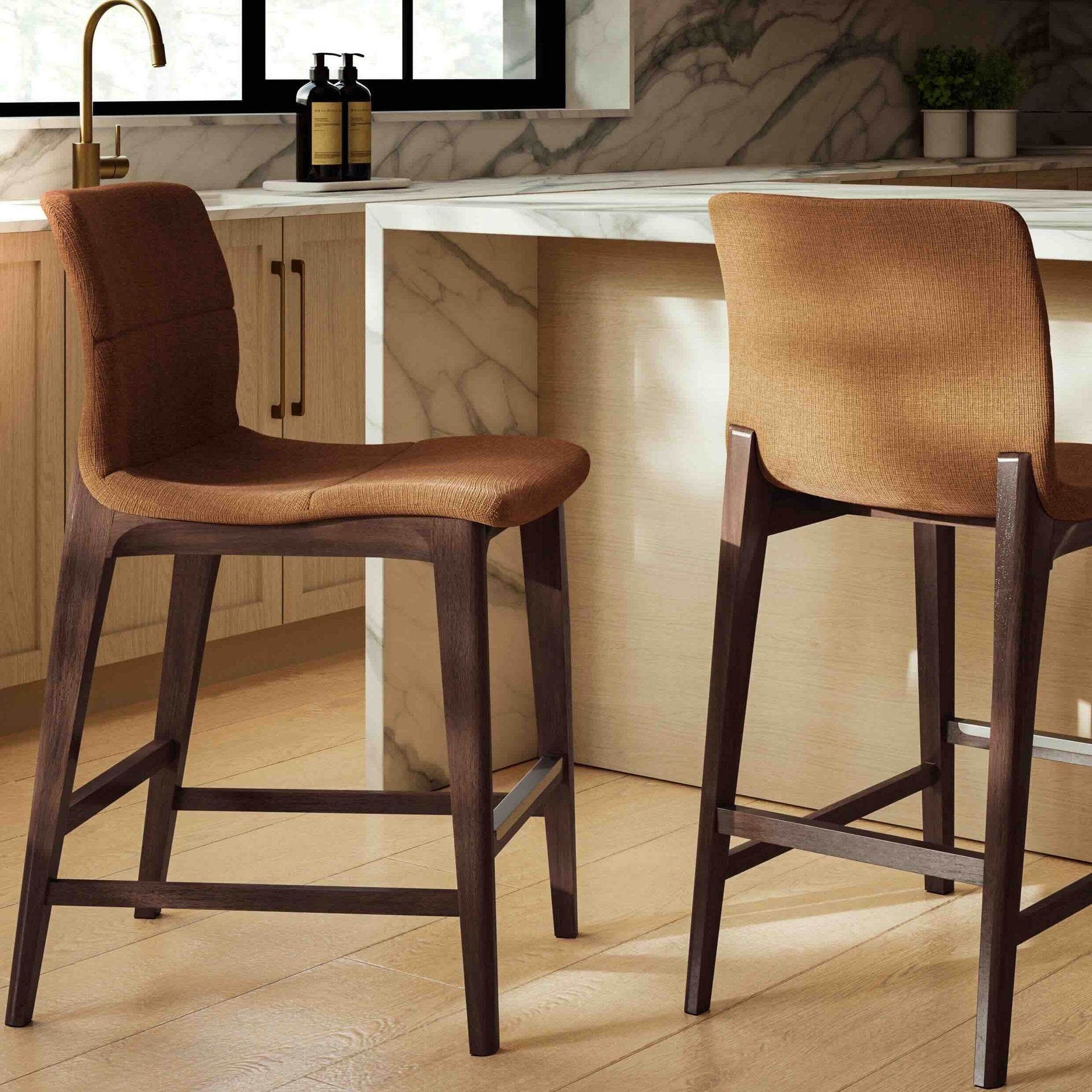 Modern Brazilian - Godan Stool - Counter Height - Jackpot Terracotta Seat - Nogal Frame by Urbia