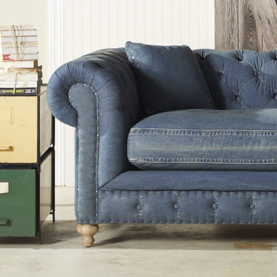 Warner Blue Denim Chesterfield Club Chair