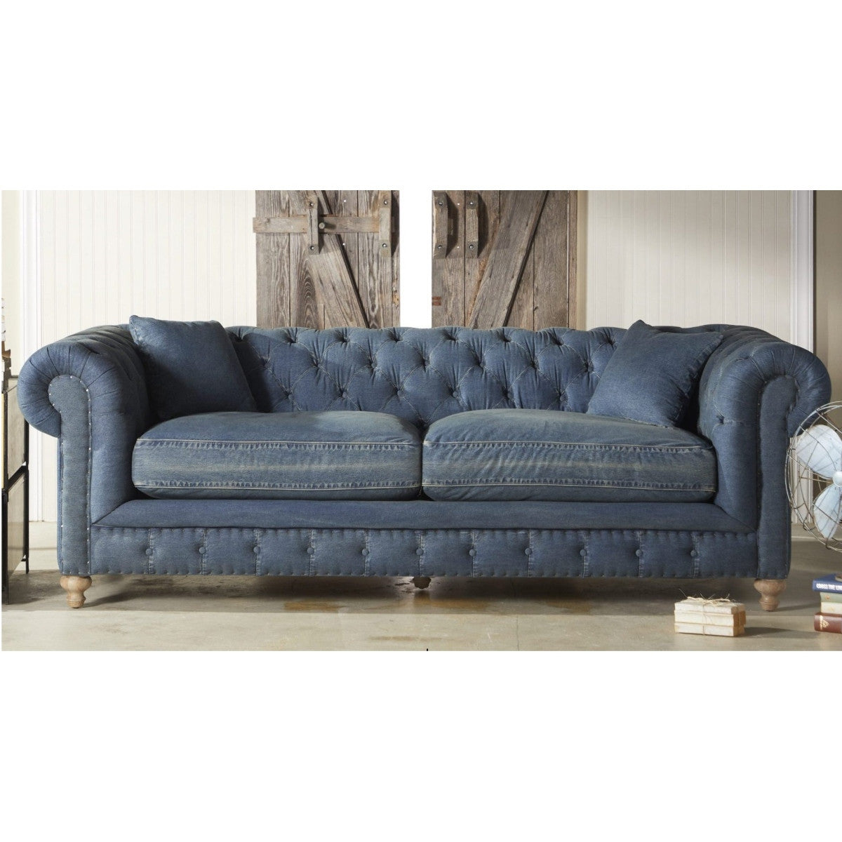 Warner Blue Denim Chesterfield Sofa 96"