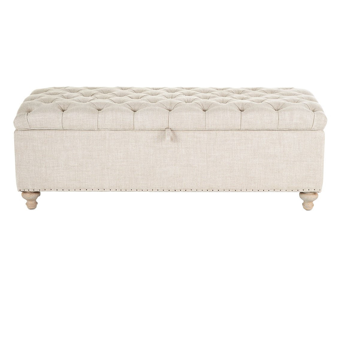 Marian Beige Belgian Linen Tufted Storage Bench