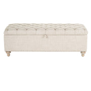 Marian Beige Belgian Linen Tufted Storage Bench