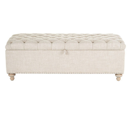 Marian Beige Belgian Linen Tufted Storage Bench