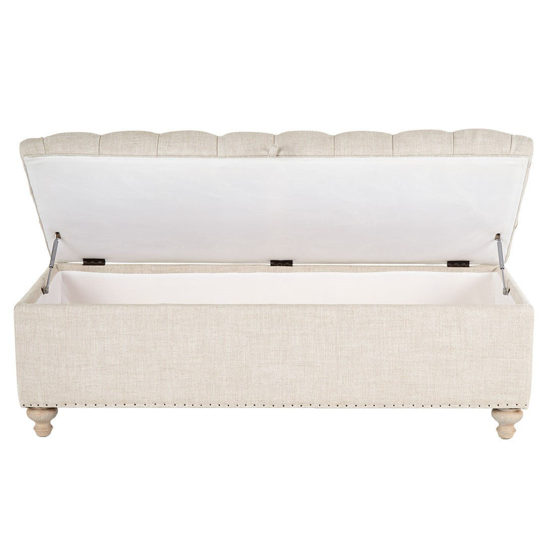 Marian Beige Belgian Linen Tufted Storage Bench