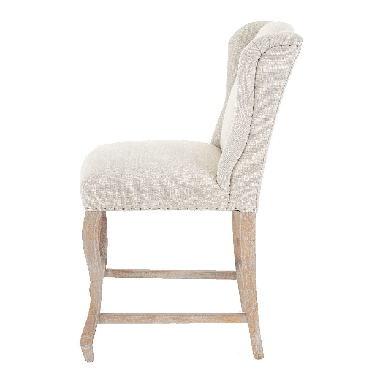 Rosemary Beige Belgian Linen Bar Stool