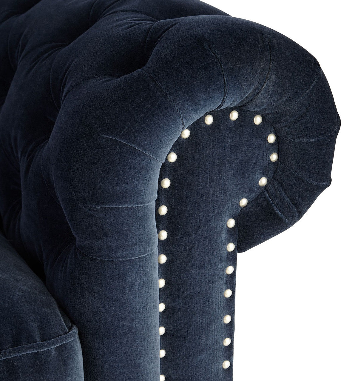 Belgian 3-Cushion Navy Velvet Tufted Chesterfield Sofas