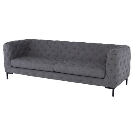 Tufty Shale Grey Velvet Upholstered Sofa 93"