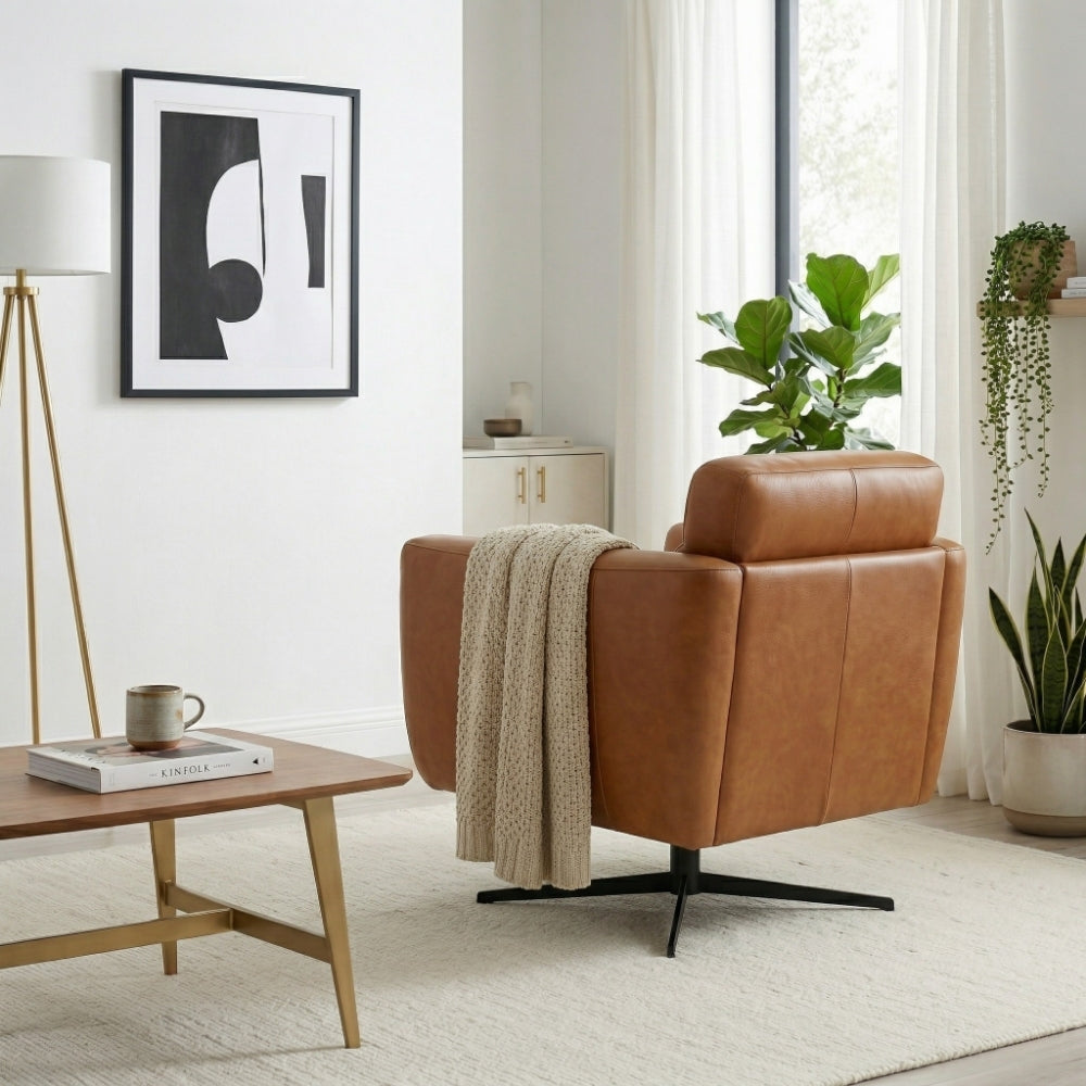 Helena Durable Top Grain Tan Leather Swivel Chair