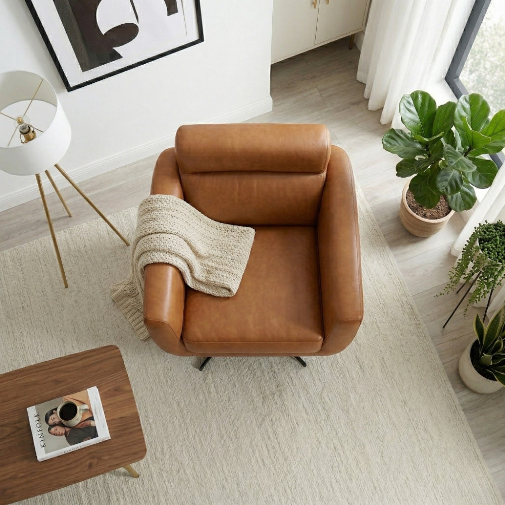 Helena Durable Top Grain Tan Leather Swivel Chair