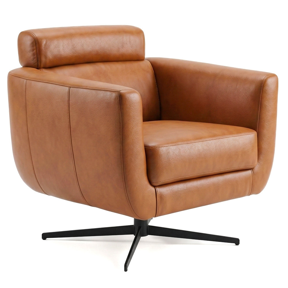 Helena Durable Top Grain Tan Leather Swivel Chair