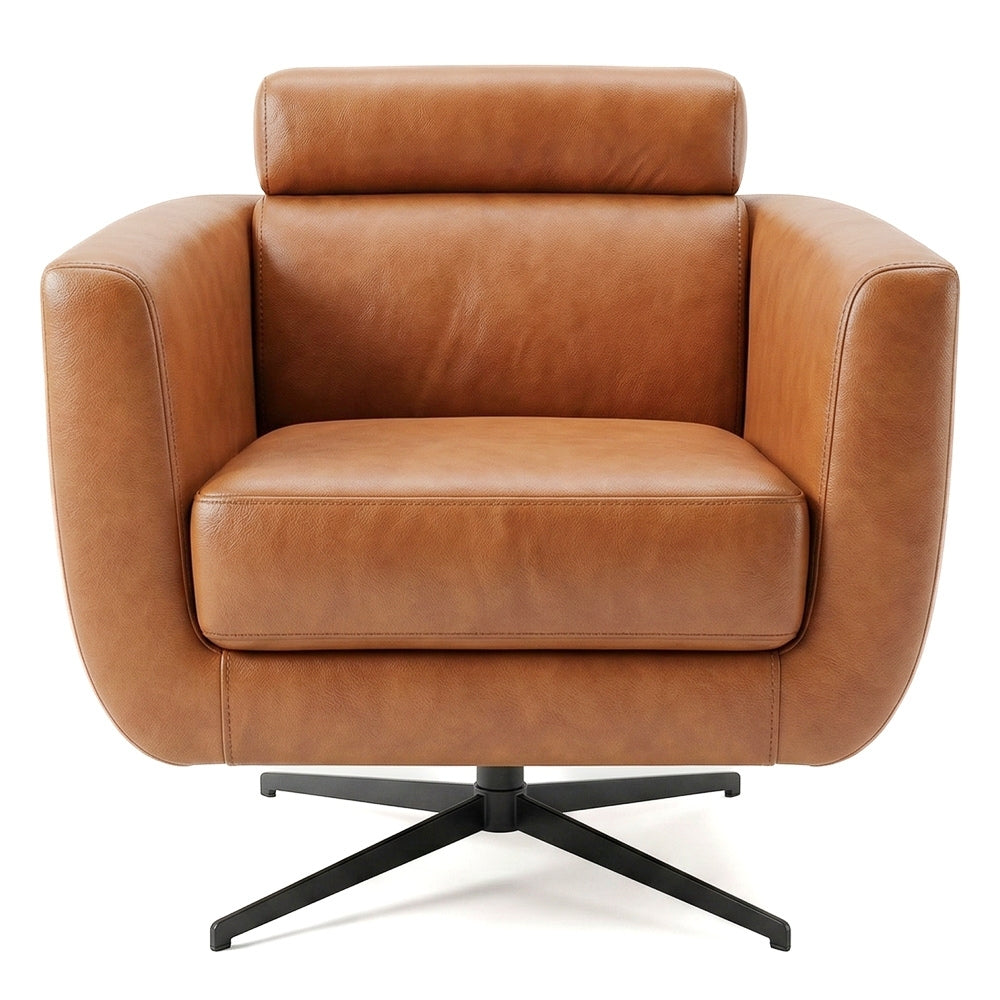 Helena Durable Top Grain Tan Leather Swivel Chair