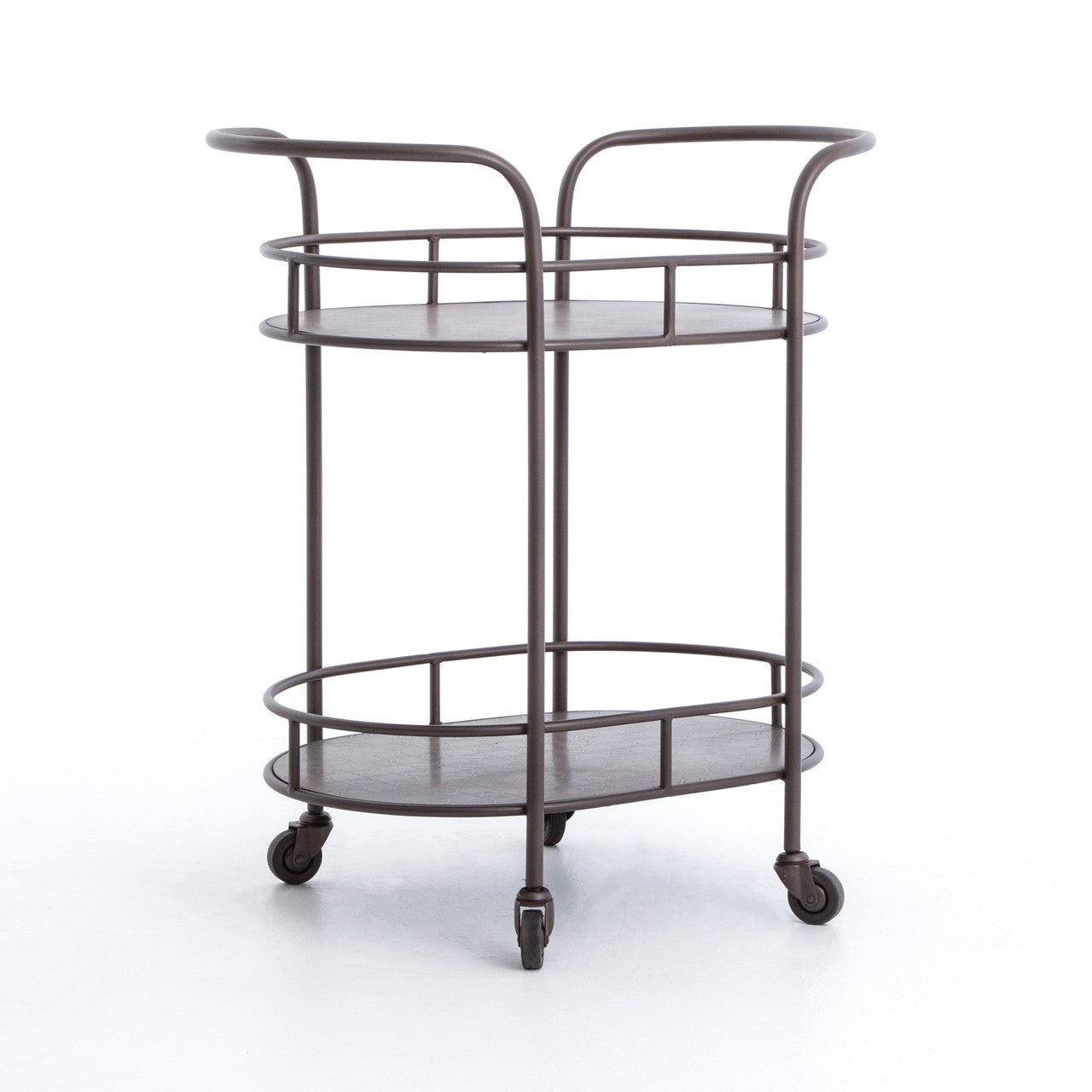 Teague Antiqued Brass Oval Bar Cart