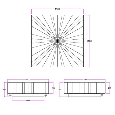Sun Coffee Table Mixed by Urbia - dimensions drawing