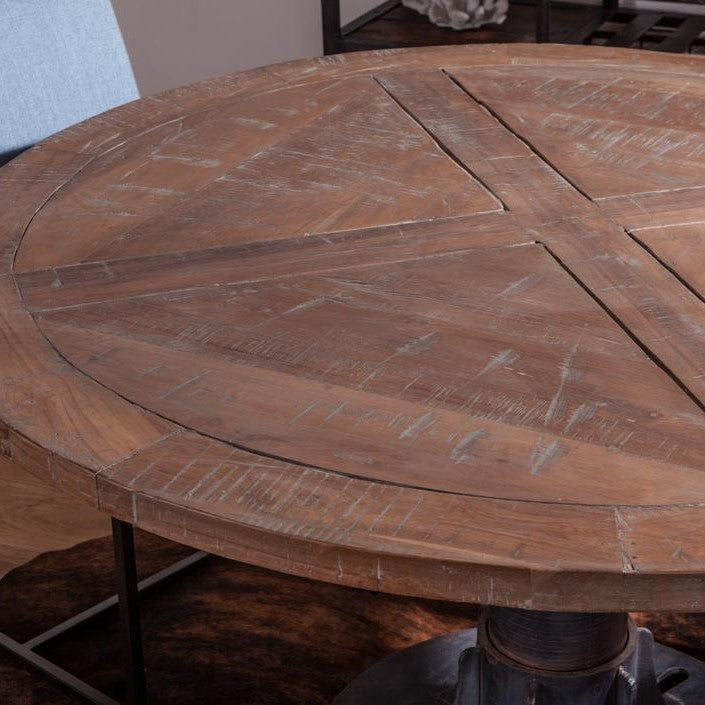 Industrial Barn Iron & Reclaimed Wood Round Dining Table 54"