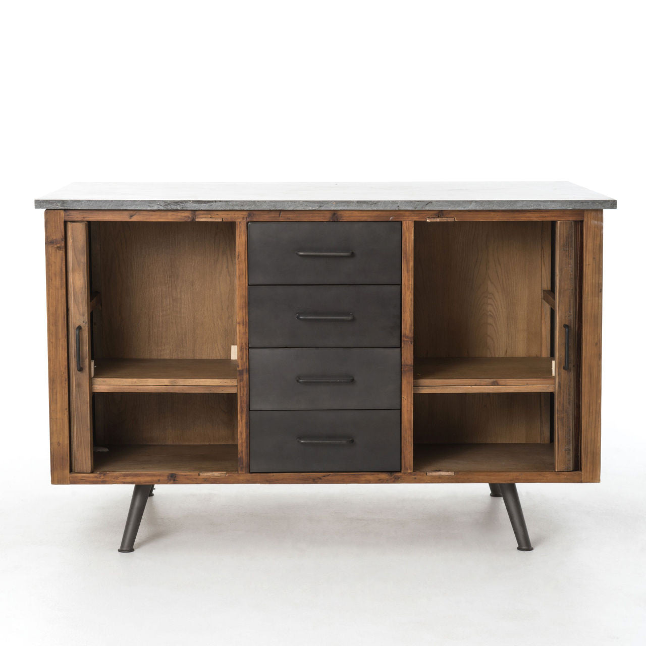 Industrial Rustic Iron Reclaimed Wood Stone Kitchen Island