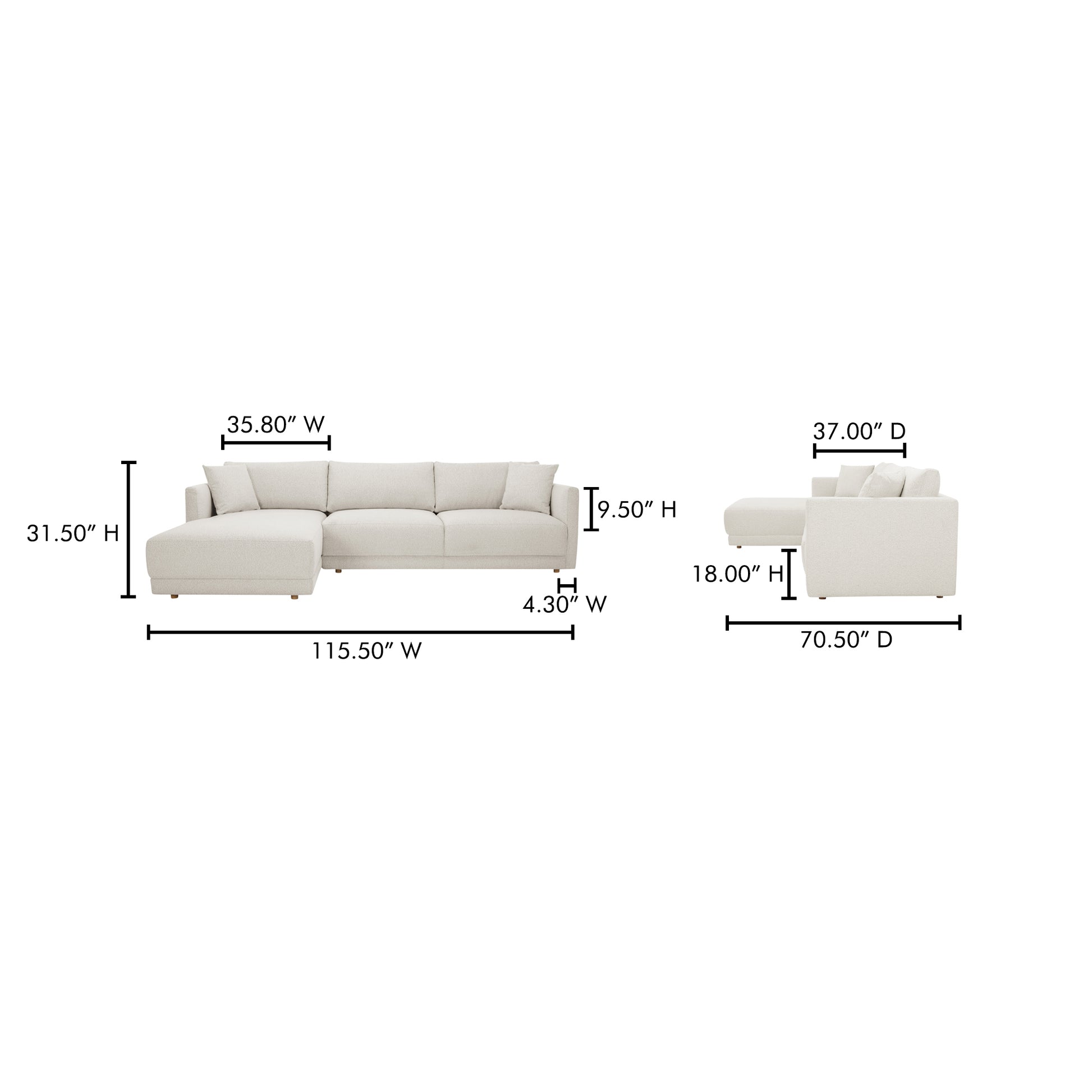 Bryn Sectional Left Oyster by Moe's Home Collection - view 3
