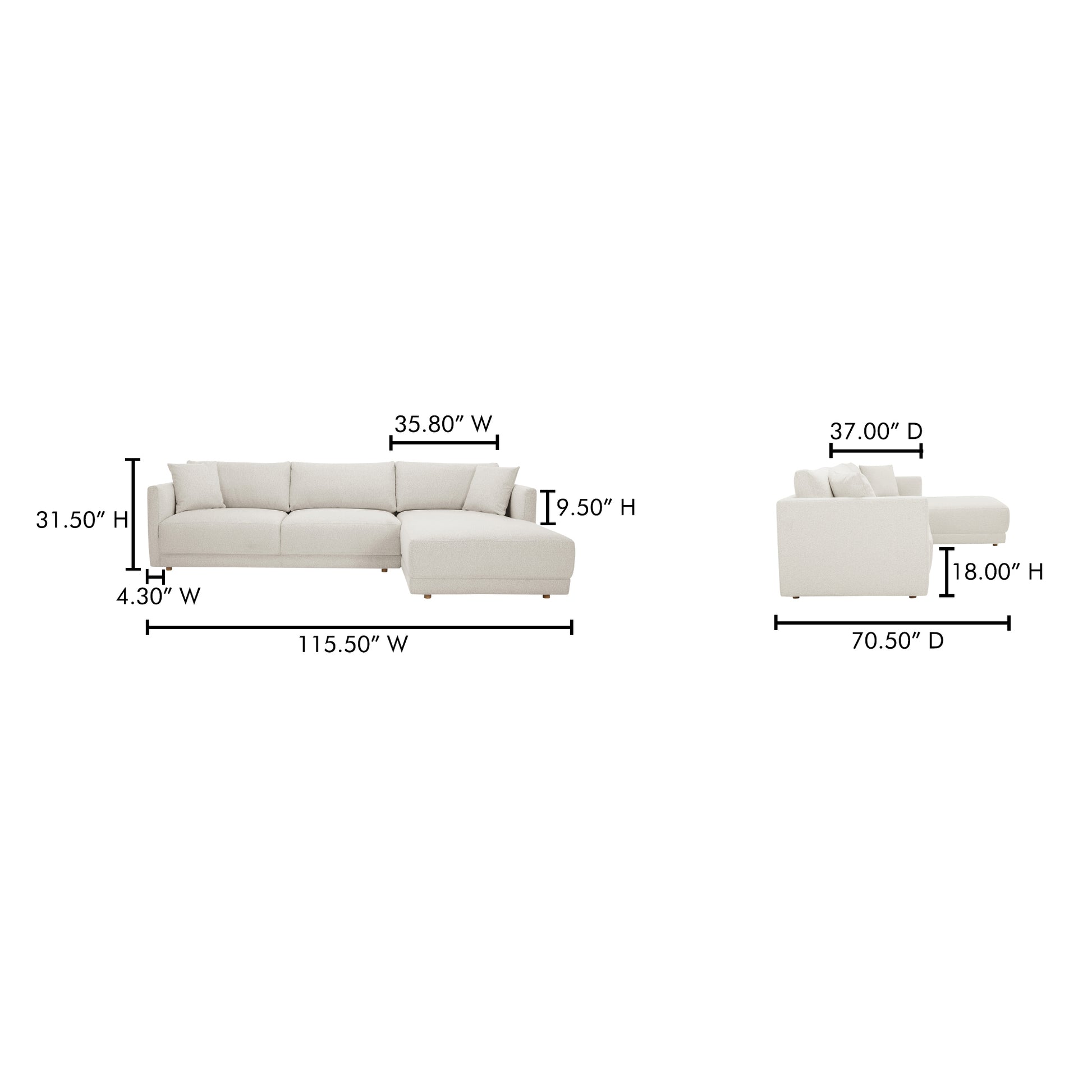 Bryn Sectional Right Oyster by Moe's Home Collection - view 3