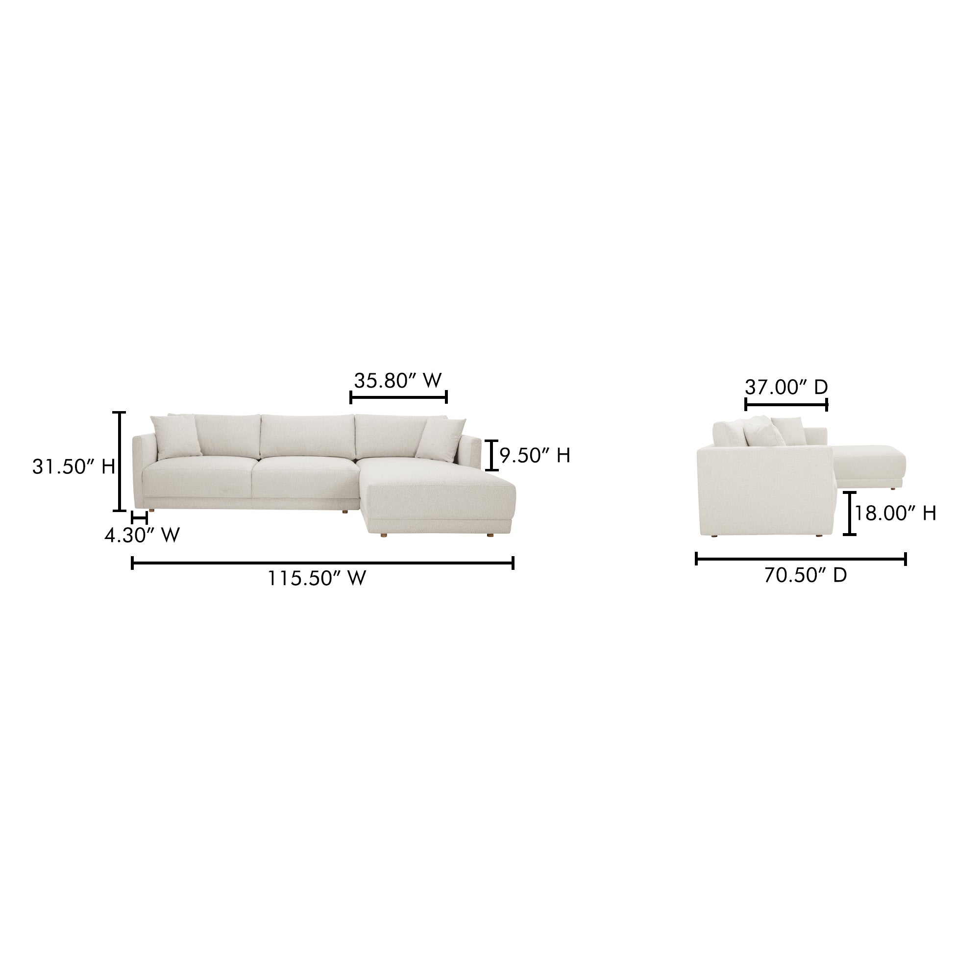 Bryn Sectional Right Oyster by Moe's Home Collection - view 3