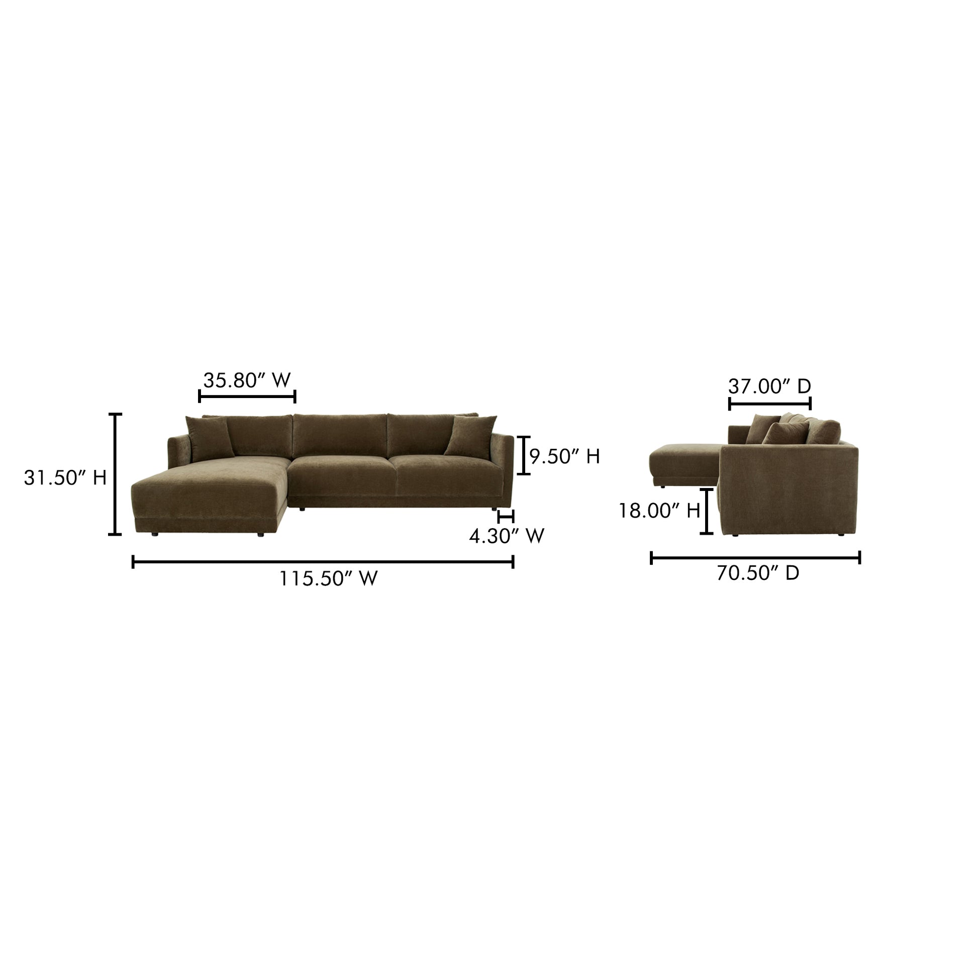 Bryn Sectional Left Heritage Cedar Green by Moe's Home Collection - view 5
