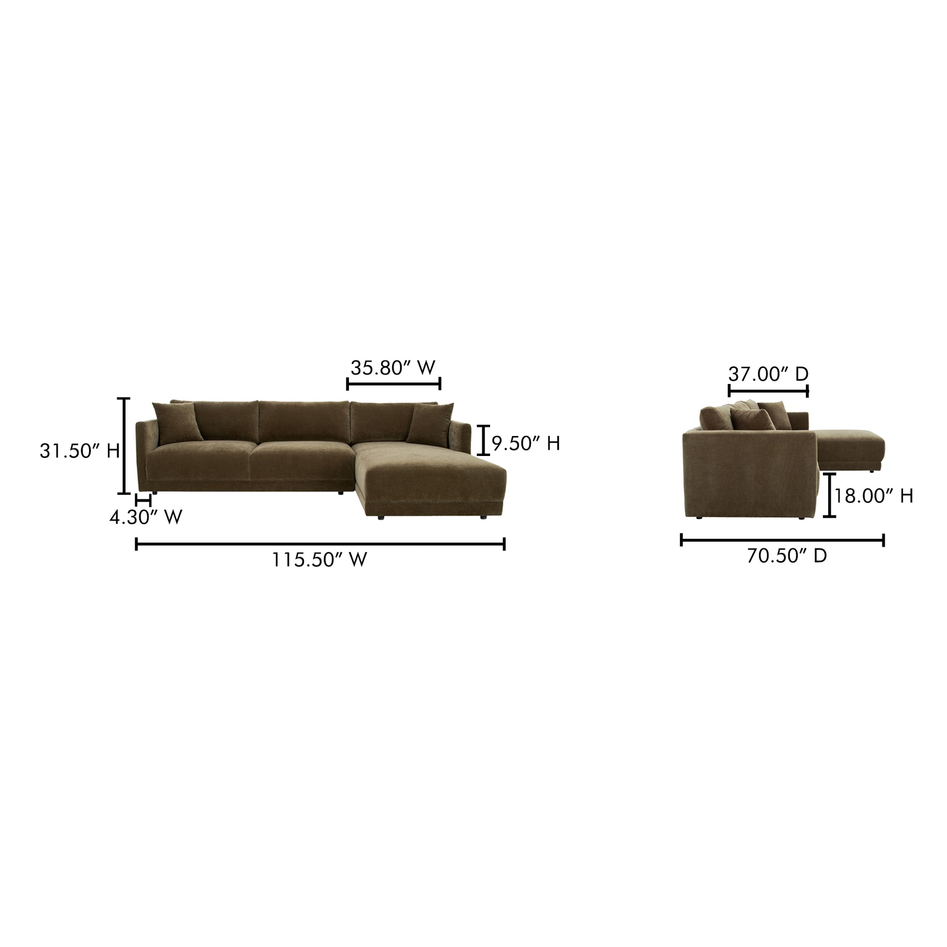 Bryn Sectional Right Heritage Cedar Green by Moe's Home Collection - view 5