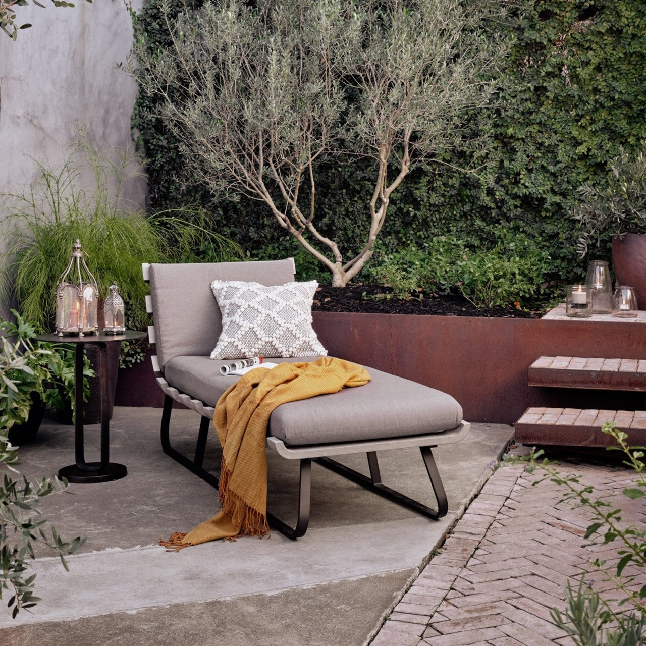 Dimitri Teak Wood Charcoal Outdoor Chaise Lounge Daybed