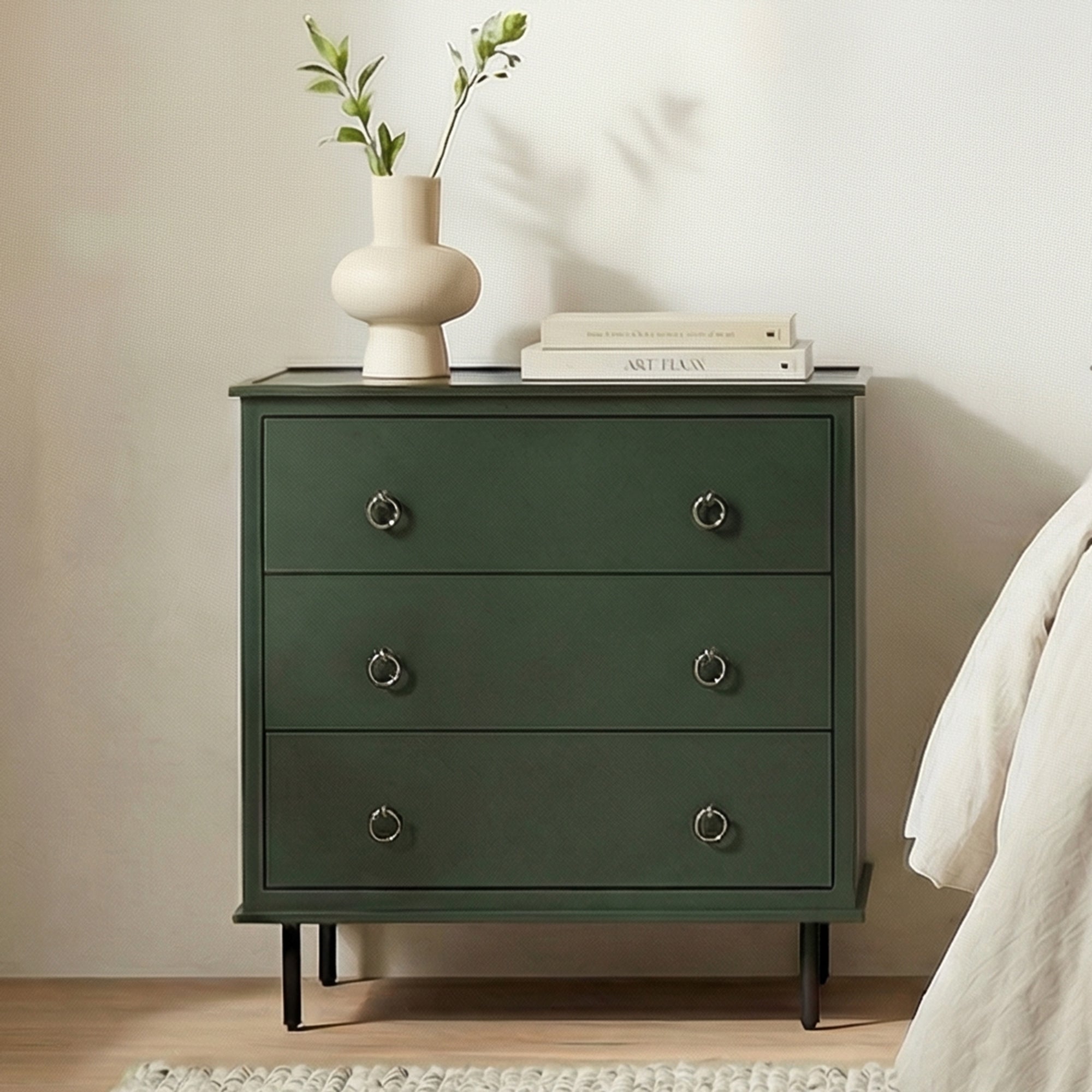 Reagan 3 Drawer Nightstand Deep Green by Moe's Home Collection - view 2