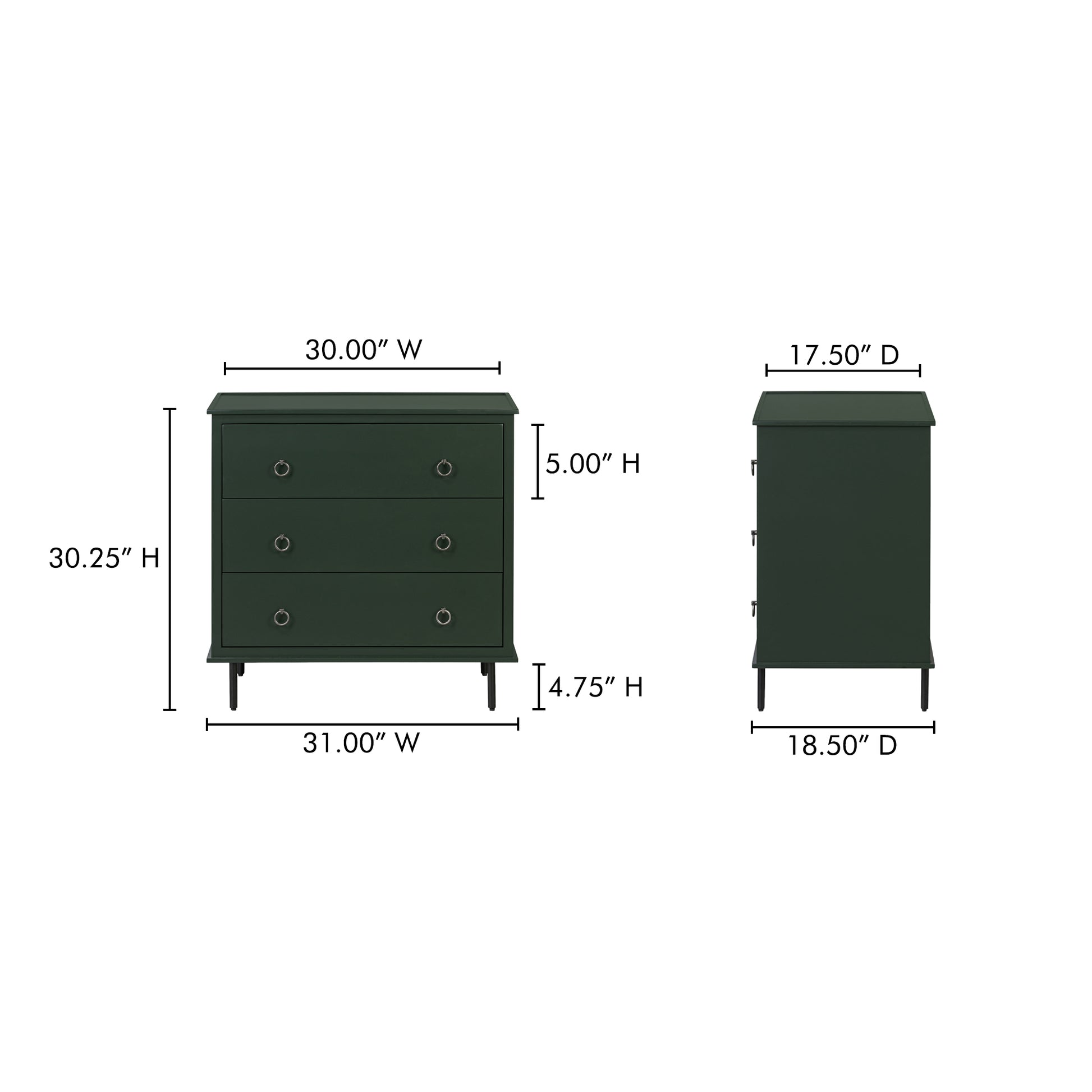Reagan 3 Drawer Nightstand Deep Green by Moe's Home Collection - view 3