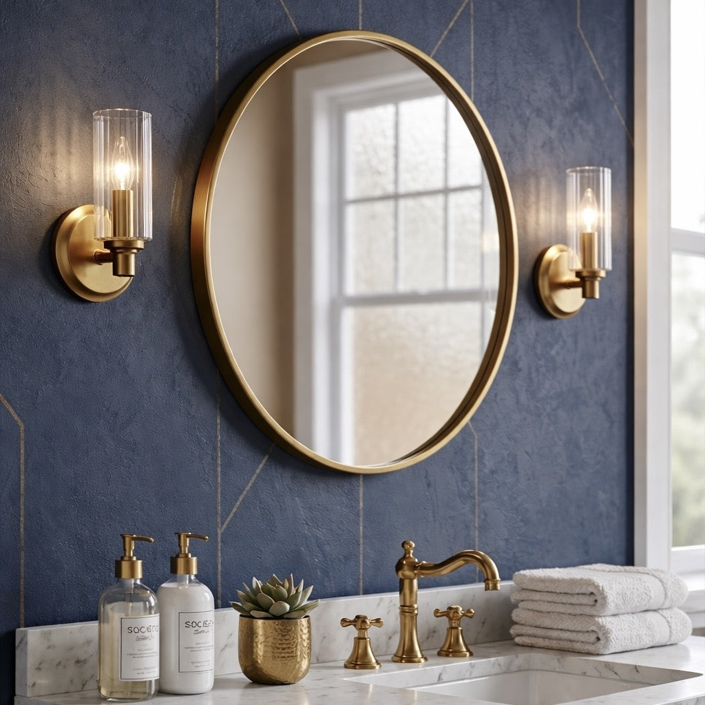 Jardin Single Light Wall Sconce With Clear Ribbed Glass - Satin Brass