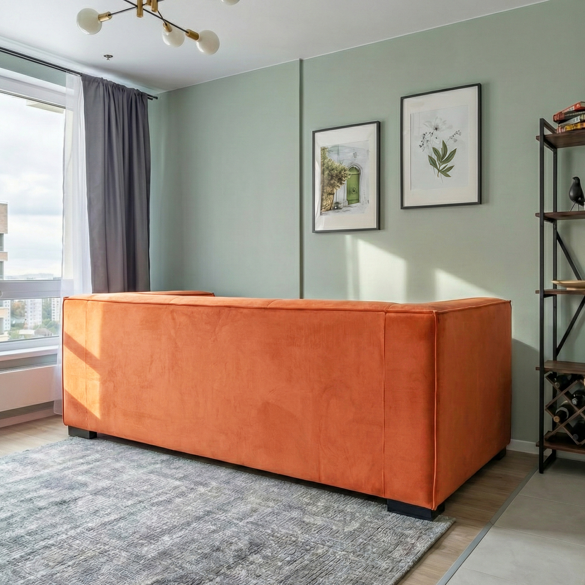 Johnston Modern Velvet Upholstered Sofa with Wide Square Arms and Biscuit Tufting