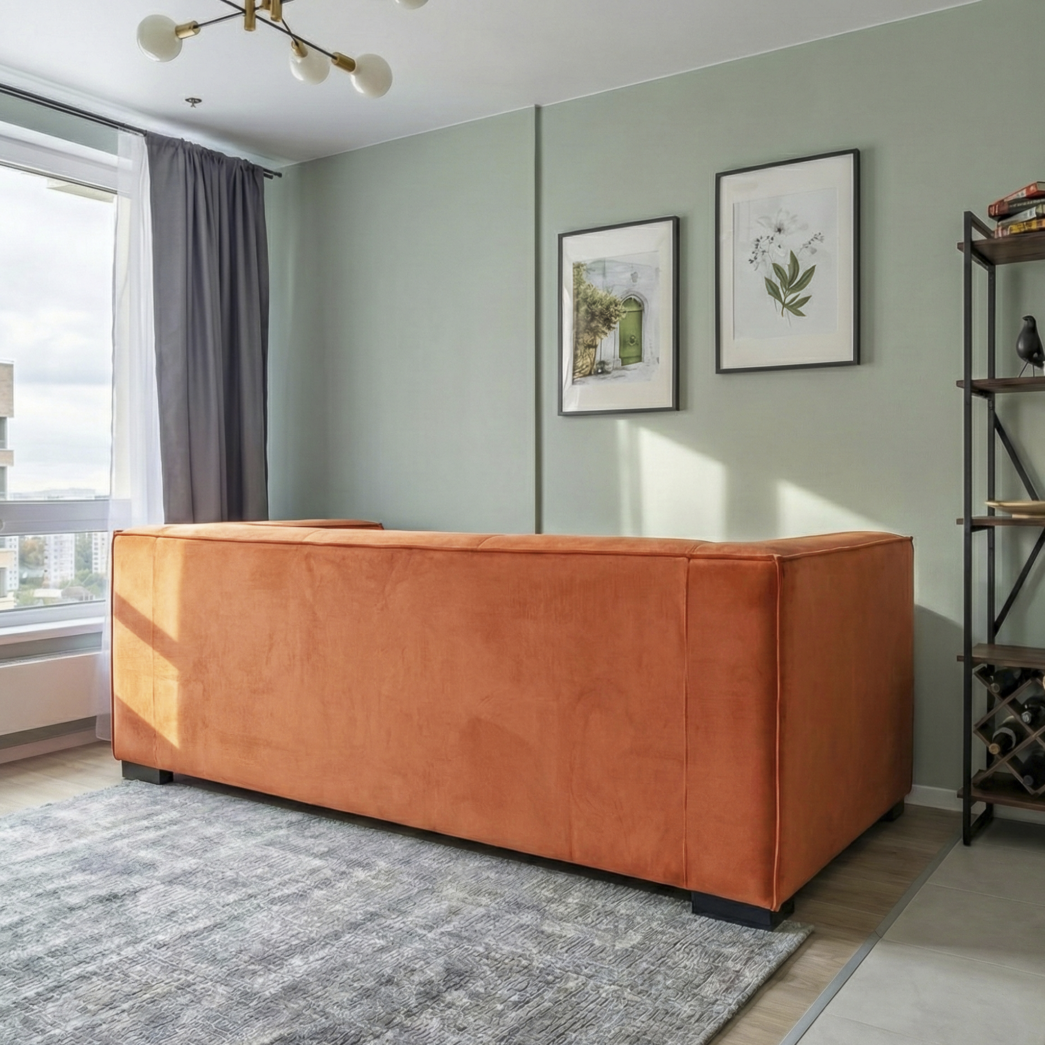 Johnston Modern Velvet Upholstered Sofa with Wide Square Arms and Biscuit Tufting