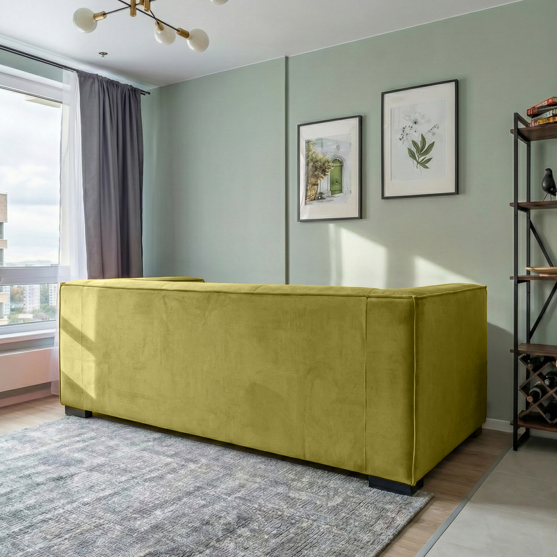 Johnston Modern Velvet Upholstered Sofa with Wide Square Arms and Biscuit Tufting