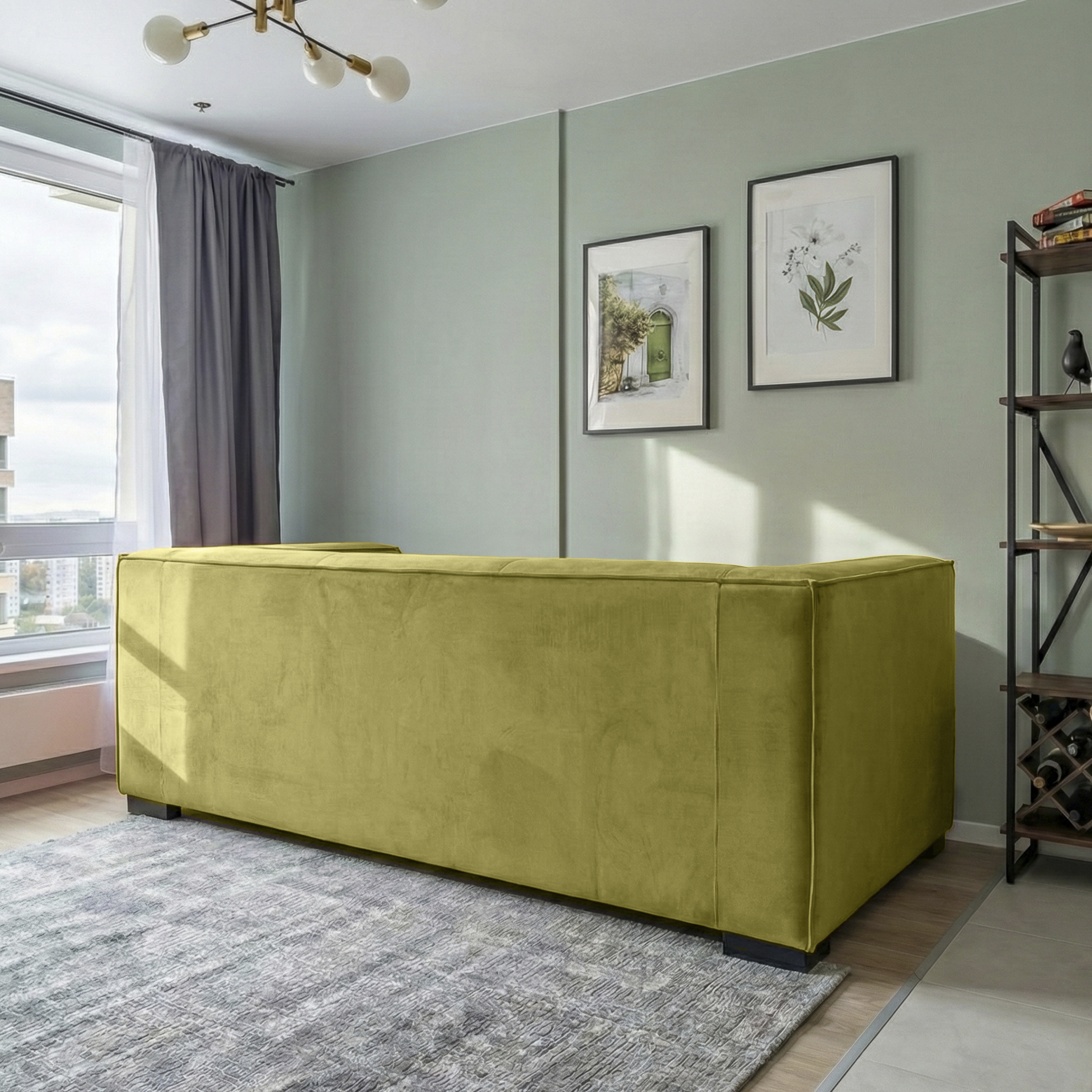 Johnston Modern Velvet Upholstered Sofa with Wide Square Arms and Biscuit Tufting