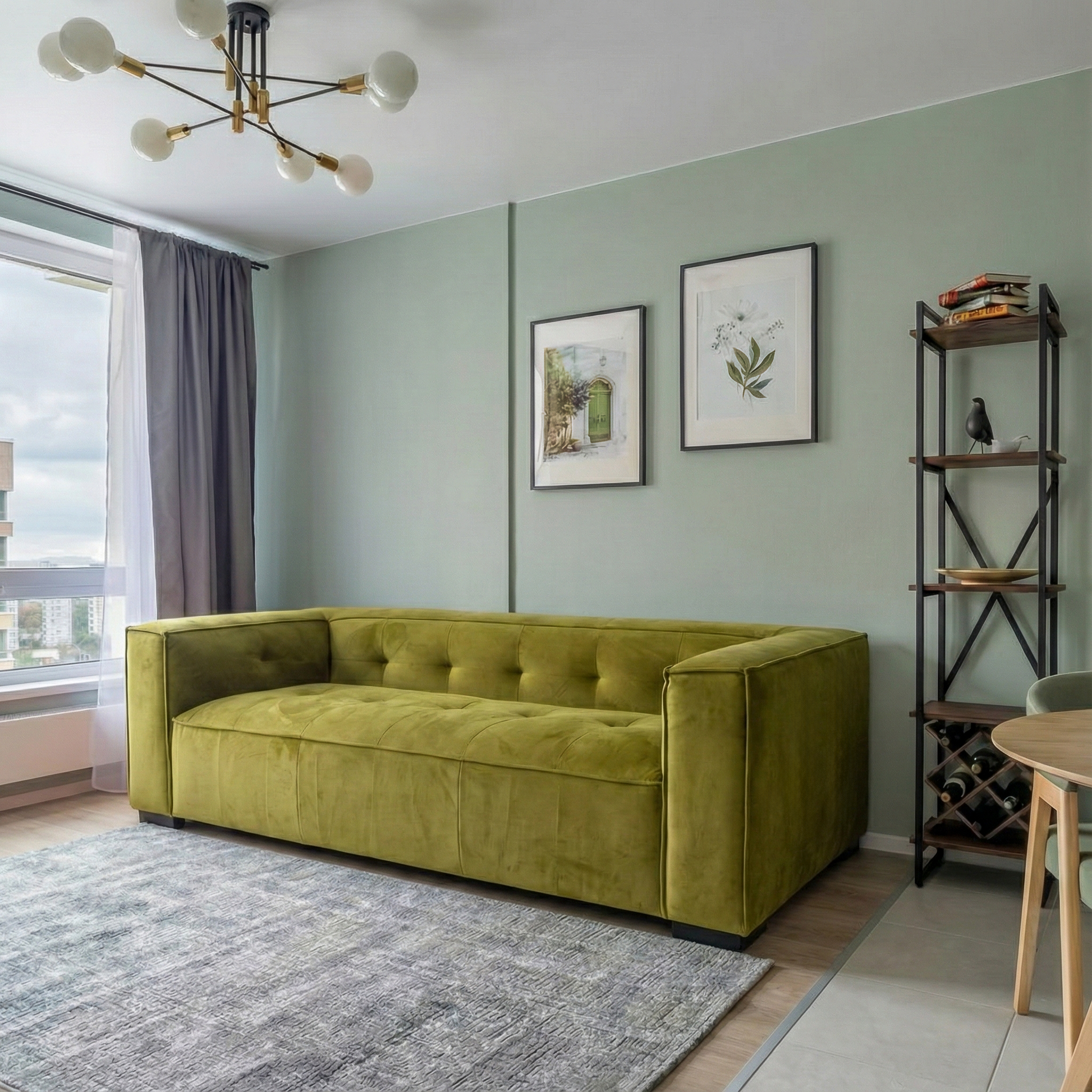 Johnston Modern Velvet Upholstered Sofa with Wide Square Arms and Biscuit Tufting