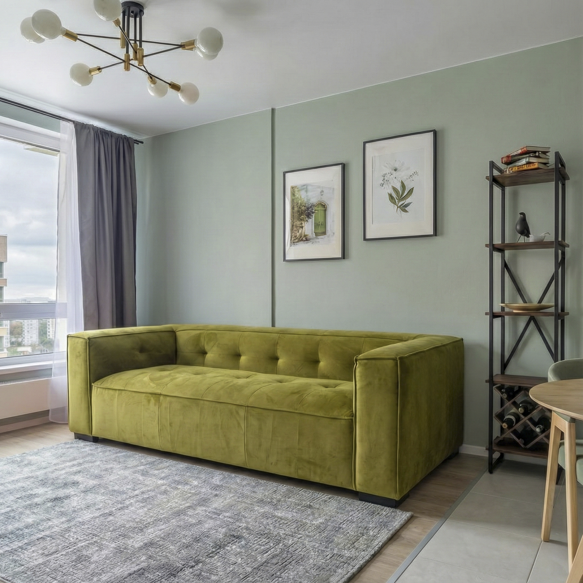 Johnston Modern Velvet Upholstered Sofa with Wide Square Arms and Biscuit Tufting