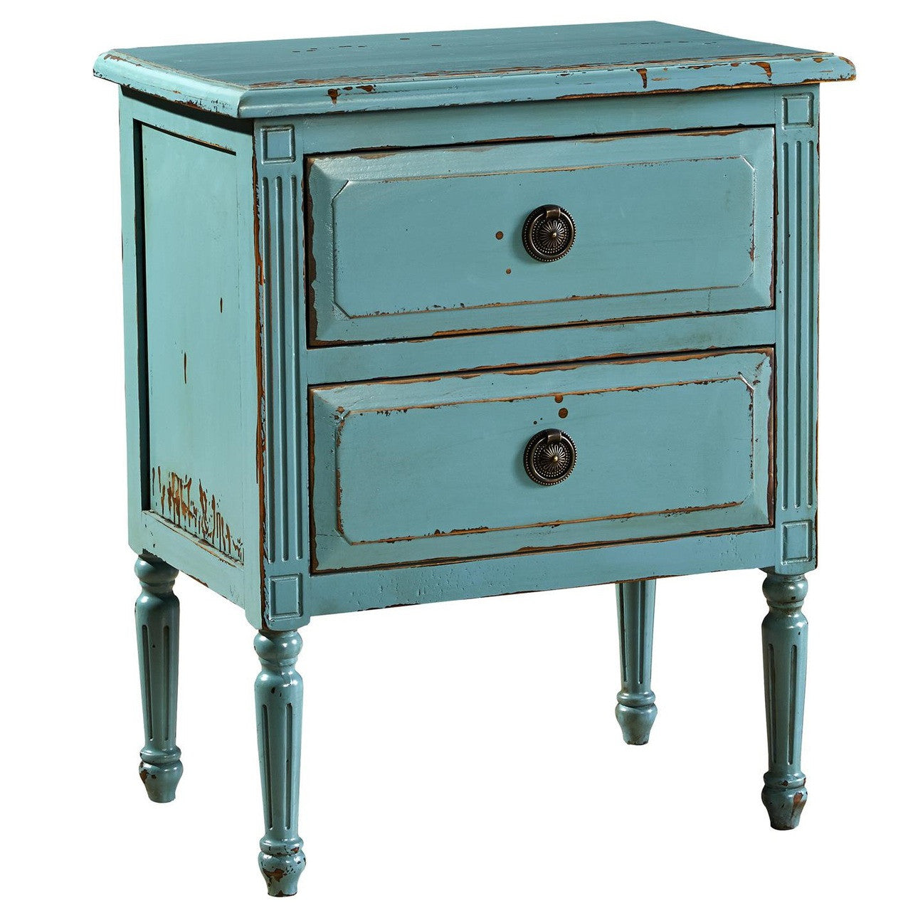 Jolie French Country Distressed Blue Oak Nightstand