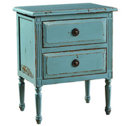 Jolie French Country Distressed Blue Oak Nightstand