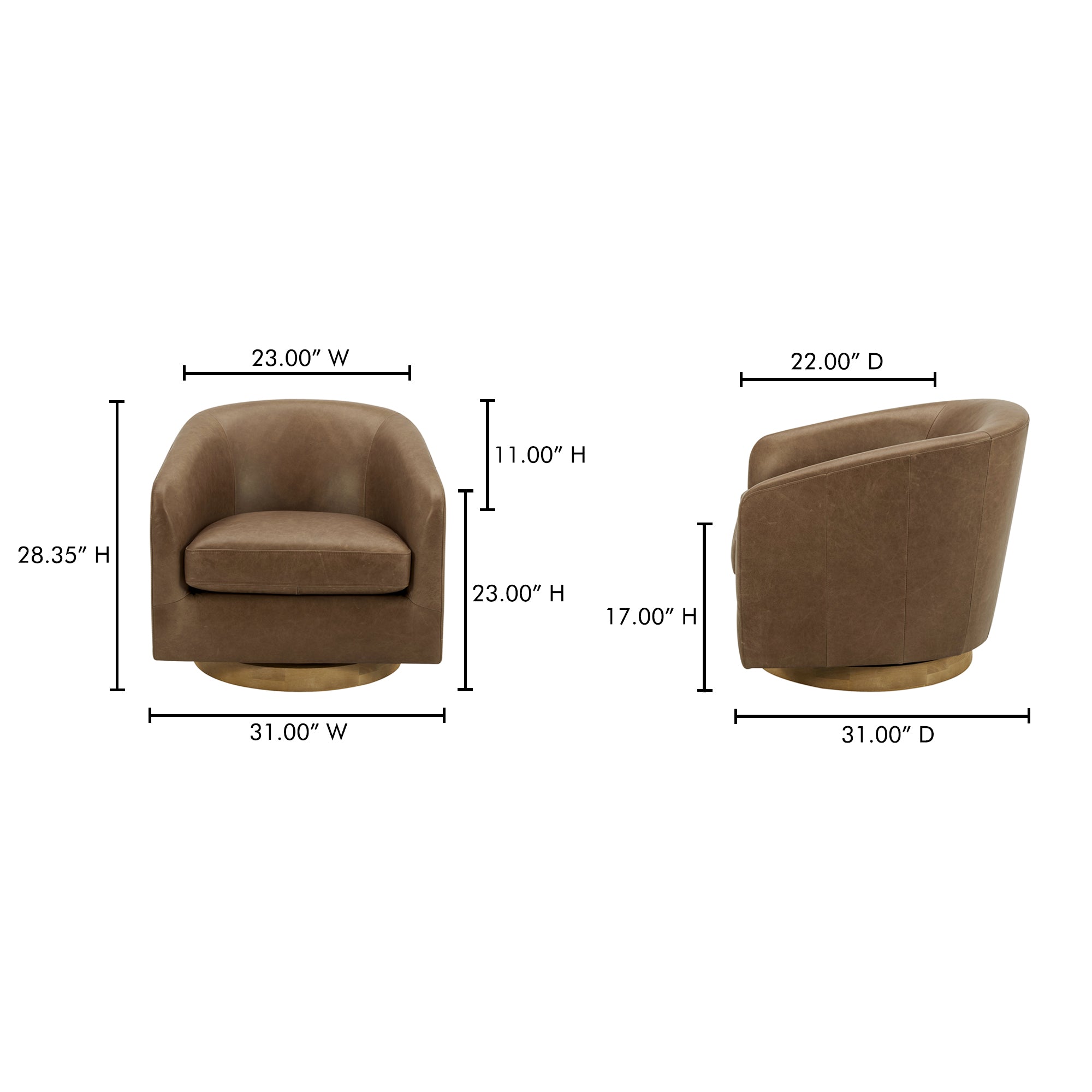 Oscy Leather Swivel Chair Tan by Moe's Home Collection - view 3