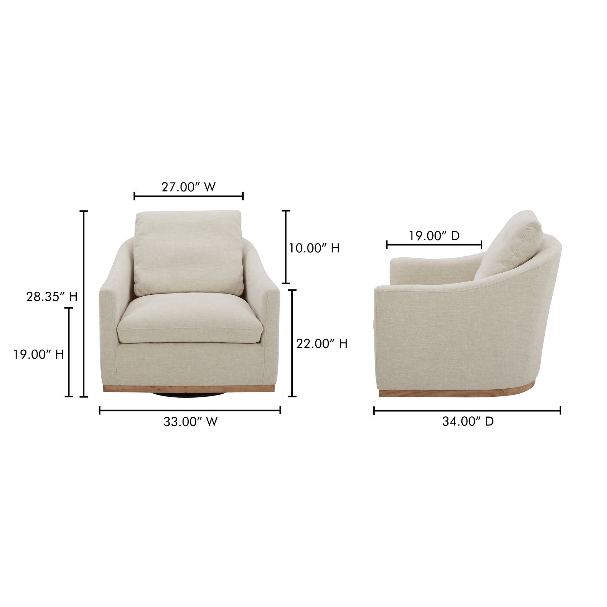 Linden Swivel Chair Soft Beige by Moe's Home Collection - view 3