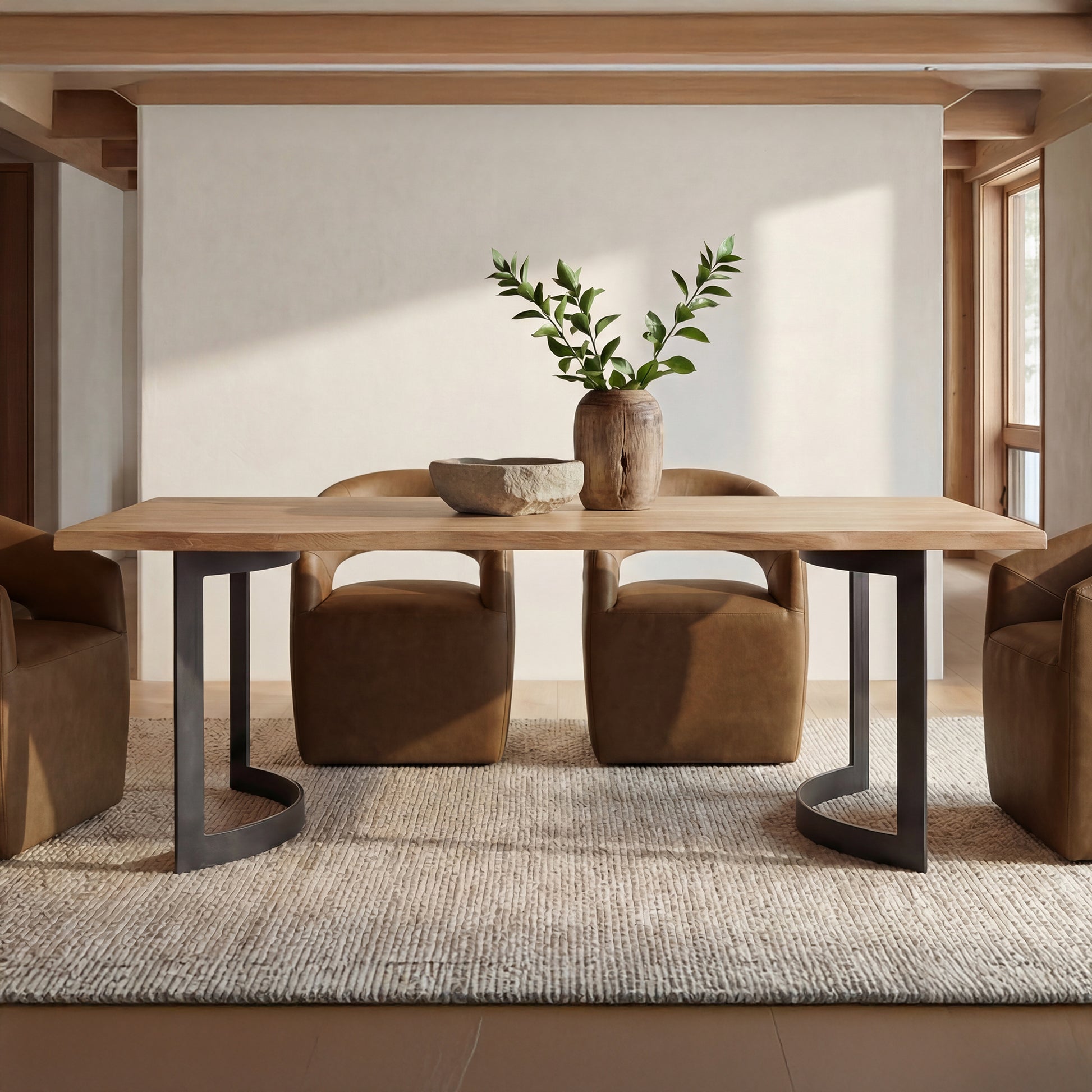 Barrow Rolling Dining Chair Tan Leather by Moe's Home Collection - view 2