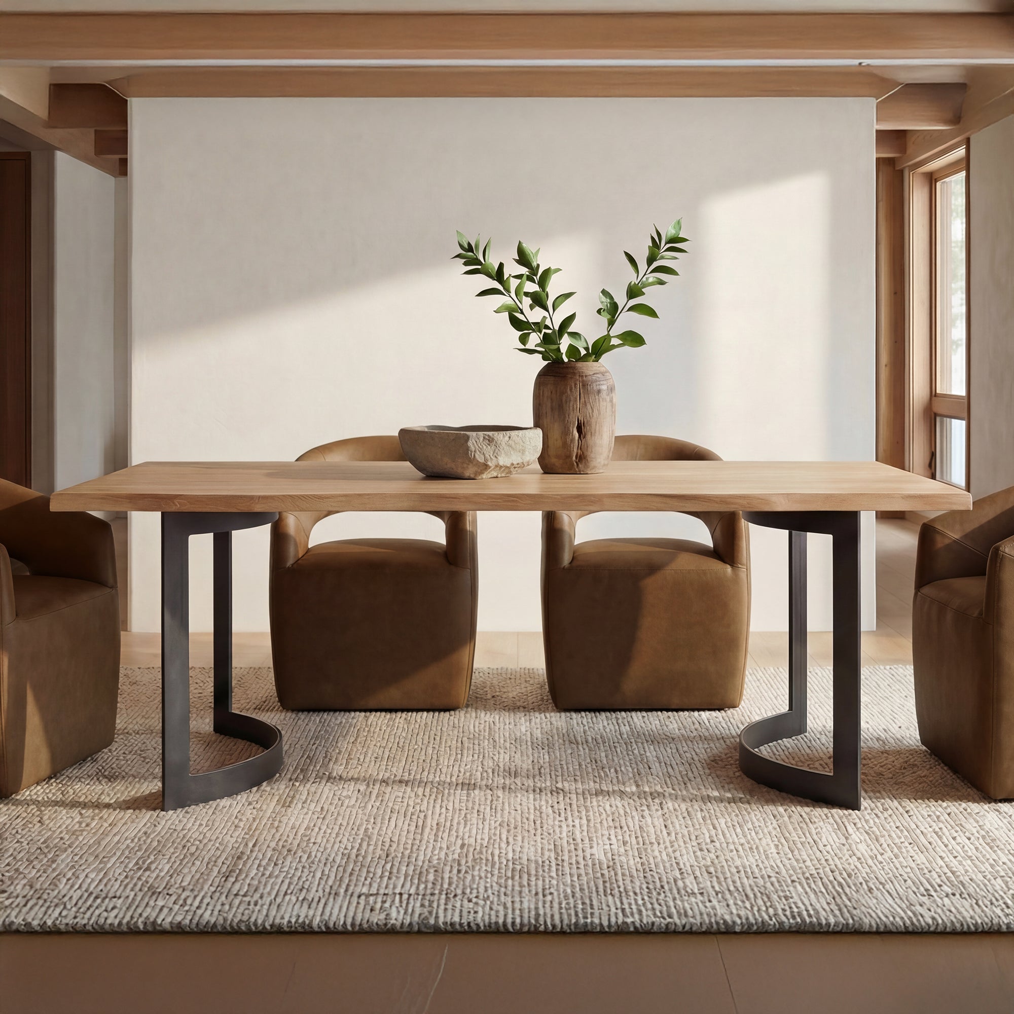 Barrow Rolling Dining Chair Tan Leather by Moe's Home Collection - view 2